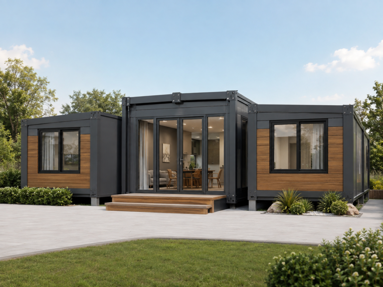 SUNRUN expandable container home with two extended side wings